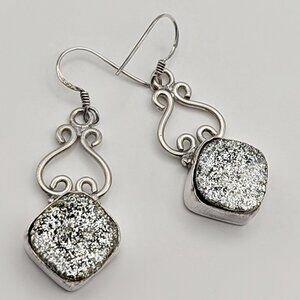 Dangle Druzy Earrings - Sterling Pyrite Dangle Earrings